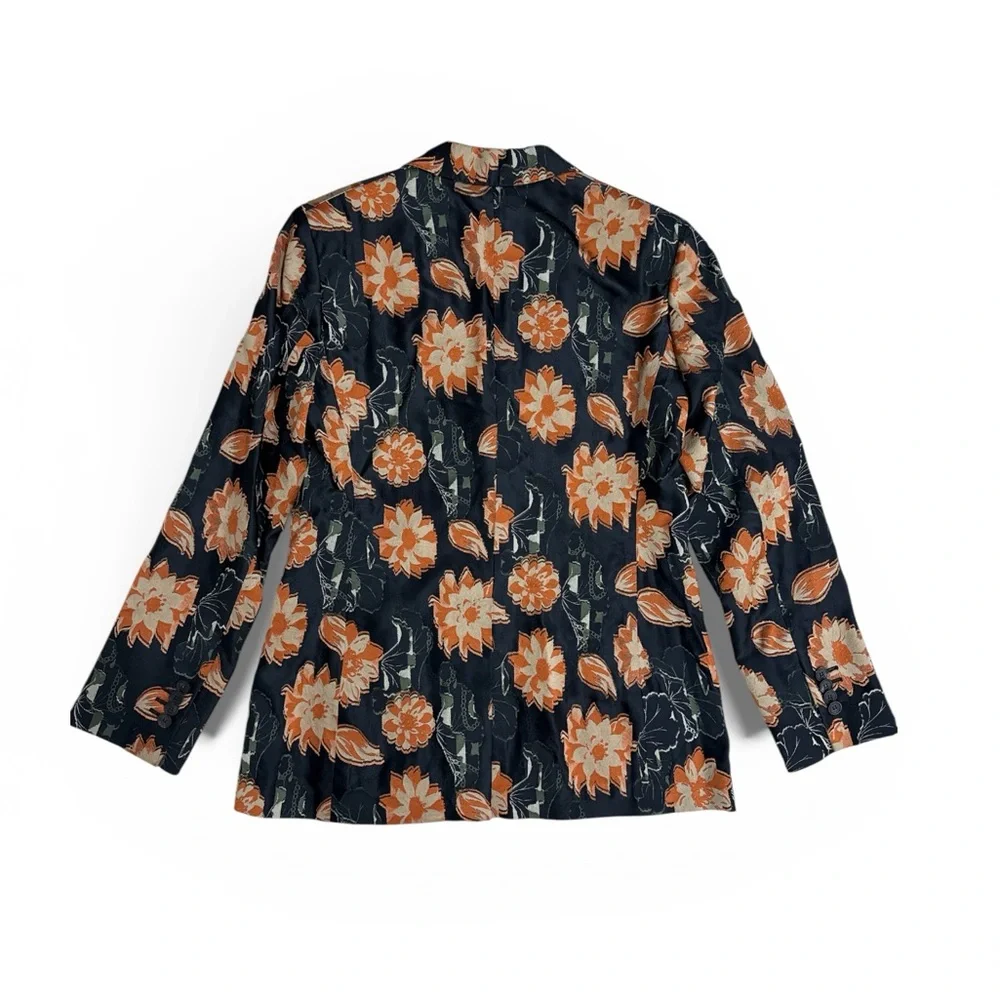 Salvatore Ferragamo Black Orange Floral Jacquard Blazer Silk Jacket IT 38 US 2”. - Picture 2 of 11